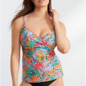 Birdsong Size 34DD Floral Tropical Floral Print Underwire Wrap Tankini Swim Top